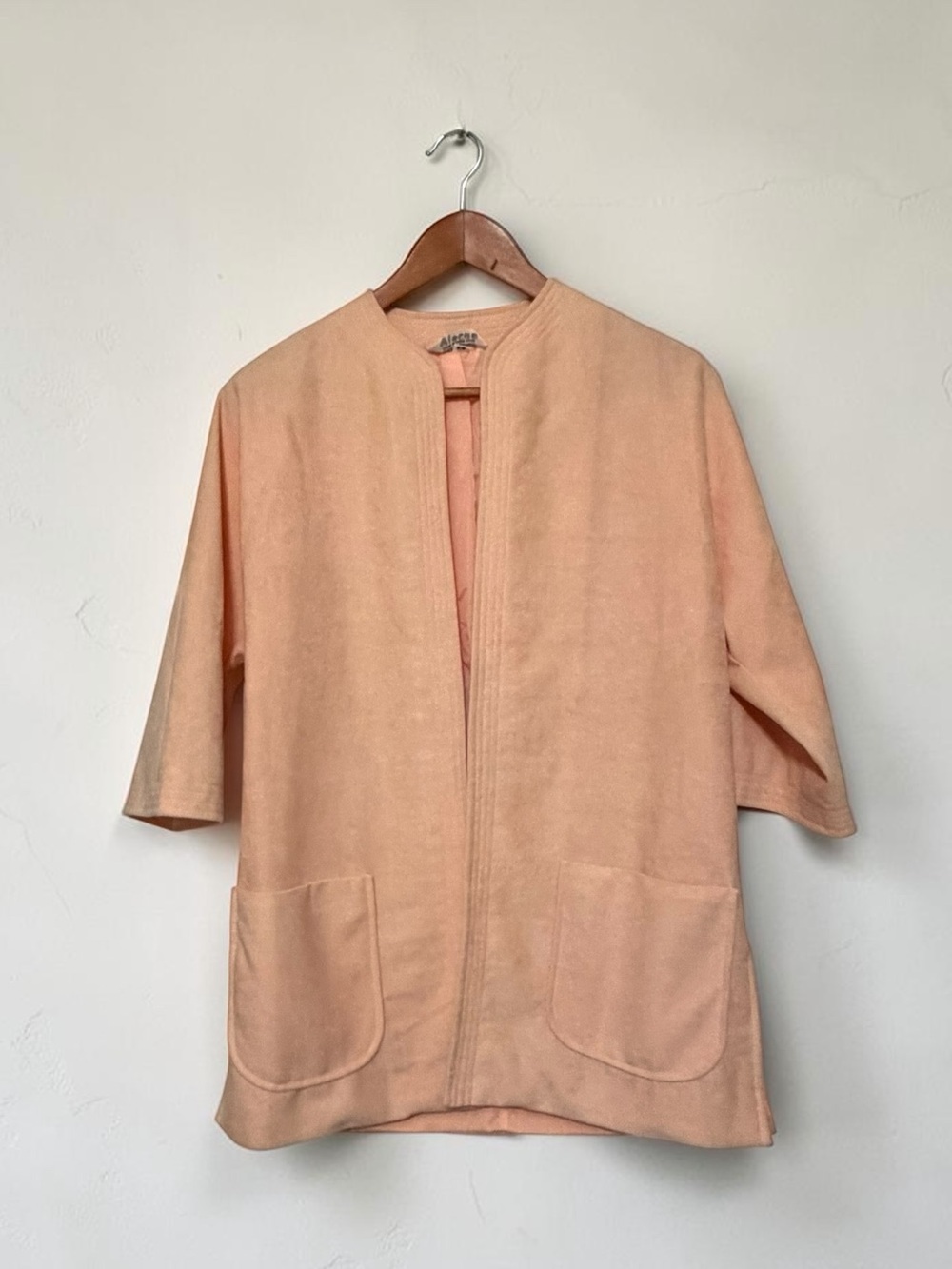 Vintage Alorna Pastel Peach Kimono Jacket Open Front Pocket Minimalist Retro 5/6